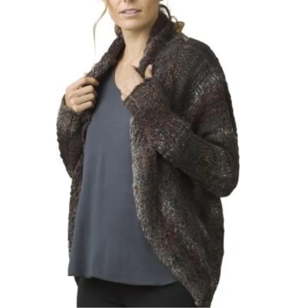 Prana Wool Blend Open Front Chunky Knit Cardigan Sweater Size L